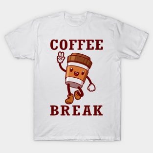 Coffee cup cartoon character, Coffee break. T-Shirt
